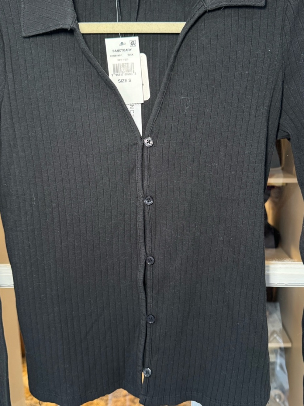 ♟️▪️Sanctuary Black Ribbed Button-Front Collared Top ▪️♟️ - Picture 4 of 6